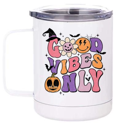 Good Vibes Only Pumpkin Ghost Spooky Season Retro Halloween Cool Gift 12 oz Stainless Steel Tumbler Cup