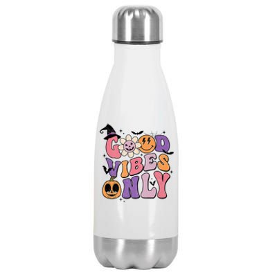 Good Vibes Only Pumpkin Ghost Spooky Season Retro Halloween Cool Gift Stainless Steel Insulated Water Bottle