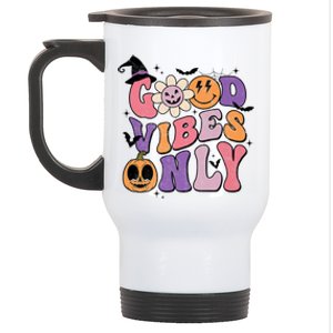 Good Vibes Only Pumpkin Ghost Spooky Season Retro Halloween Cool Gift Stainless Steel Travel Mug