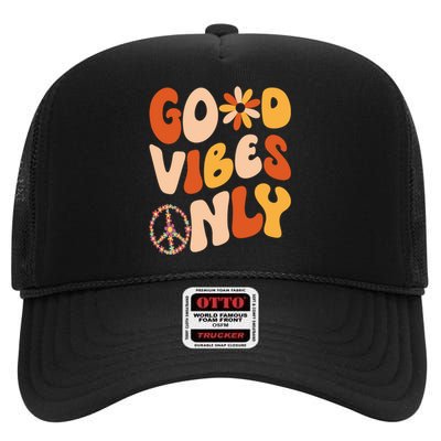 GOOD VIBES ONLY PEACE LOVE 60s 70s Tie Dye Groovy Hippie High Crown Mesh Back Trucker Hat