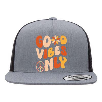 GOOD VIBES ONLY PEACE LOVE 60s 70s Tie Dye Groovy Hippie Flat Bill Trucker Hat