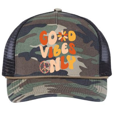 GOOD VIBES ONLY PEACE LOVE 60s 70s Tie Dye Groovy Hippie Retro Rope Trucker Hat Cap