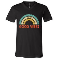 Good Vibes Only Funny Positive Inspirational Retro V-Neck T-Shirt