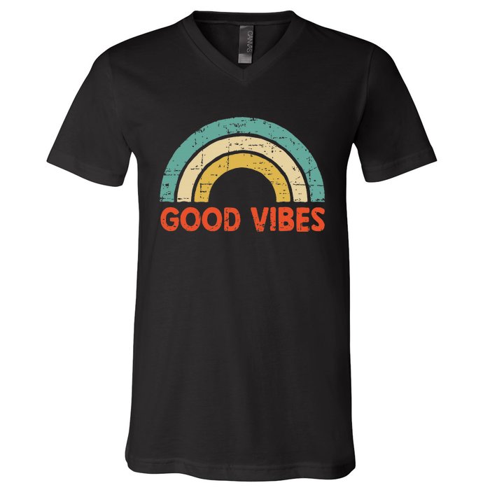 Good Vibes Only Funny Positive Inspirational Retro V-Neck T-Shirt