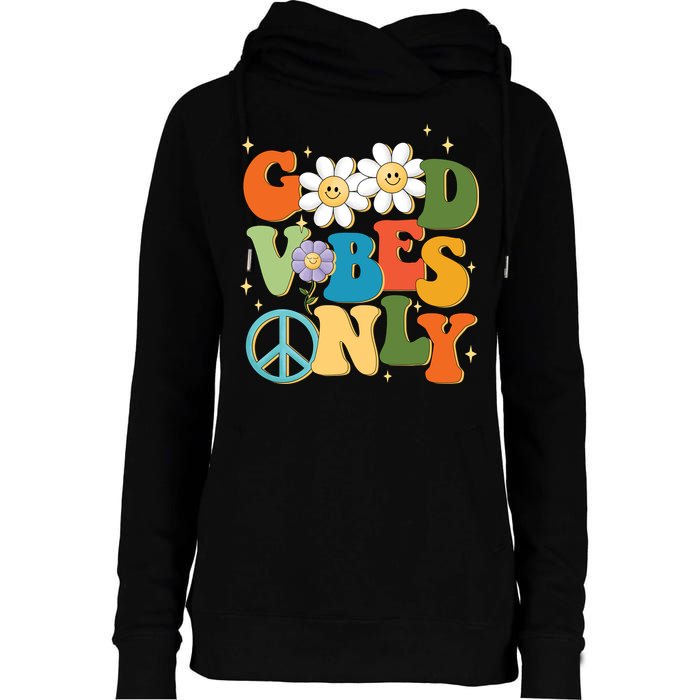 Good Vibes Only Retro Hippie Womens Funnel Neck Pullover Hood