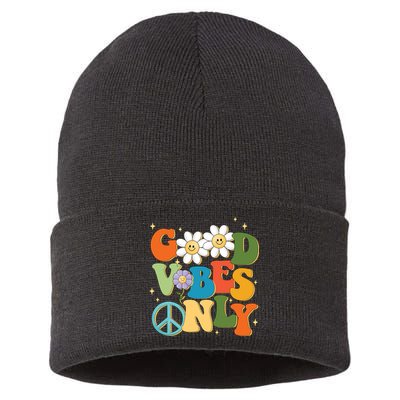 Good Vibes Only Retro Hippie Sustainable Knit Beanie