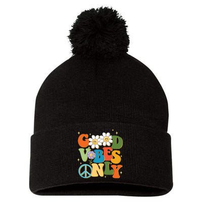 Good Vibes Only Retro Hippie Pom Pom 12in Knit Beanie