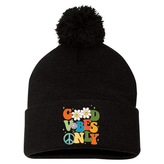Good Vibes Only Retro Hippie Pom Pom 12in Knit Beanie