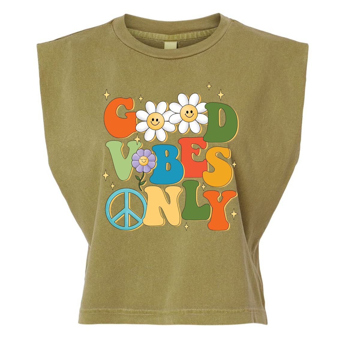 Good Vibes Only Retro Hippie Garment-Dyed Women's Muscle Tee