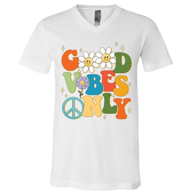 Good Vibes Only Retro Hippie V-Neck T-Shirt