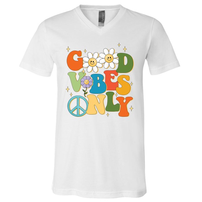 Good Vibes Only Retro Hippie V-Neck T-Shirt