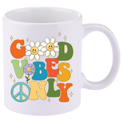 Good Vibes Only Retro Hippie 11oz C Handle Ceramic Mug