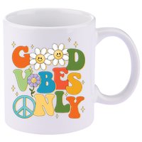 Good Vibes Only Retro Hippie 11oz C Handle Ceramic Mug