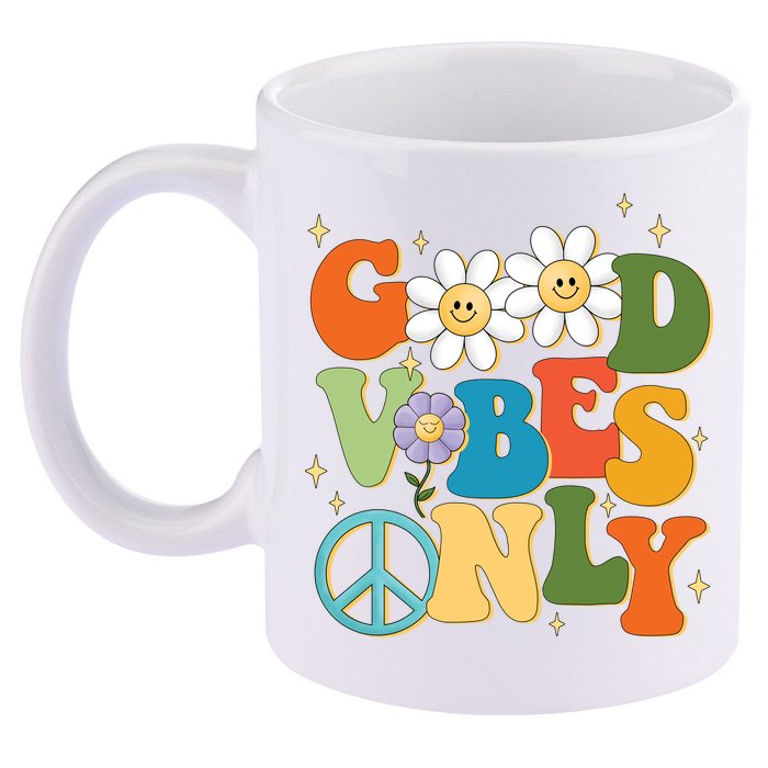 Good Vibes Only Retro Hippie 11oz C Handle Ceramic Mug