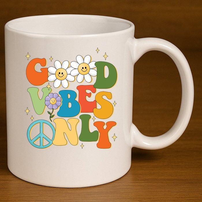 Good Vibes Only Retro Hippie 11oz C Handle Ceramic Mug