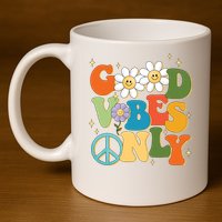 Good Vibes Only Retro Hippie 11oz C Handle Ceramic Mug