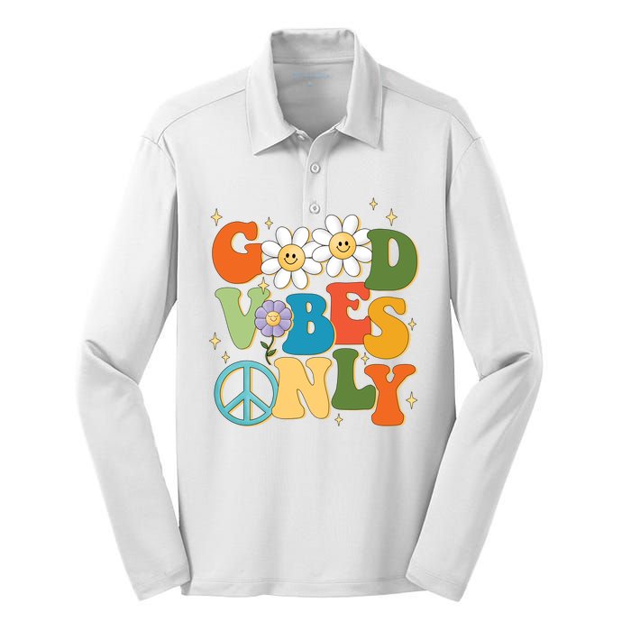 Good Vibes Only Retro Hippie Silk Touch Performance Long Sleeve Polo