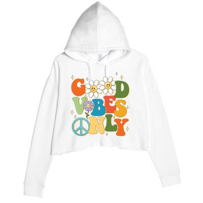 Good Vibes Only Retro Hippie Crop Fleece Hoodie