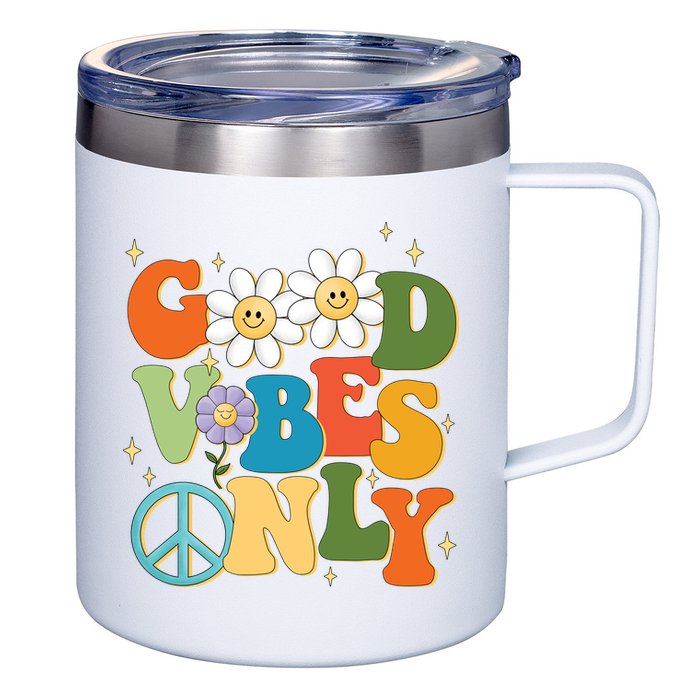 Good Vibes Only Retro Hippie 12oz Stainless Steel Coffee Mug