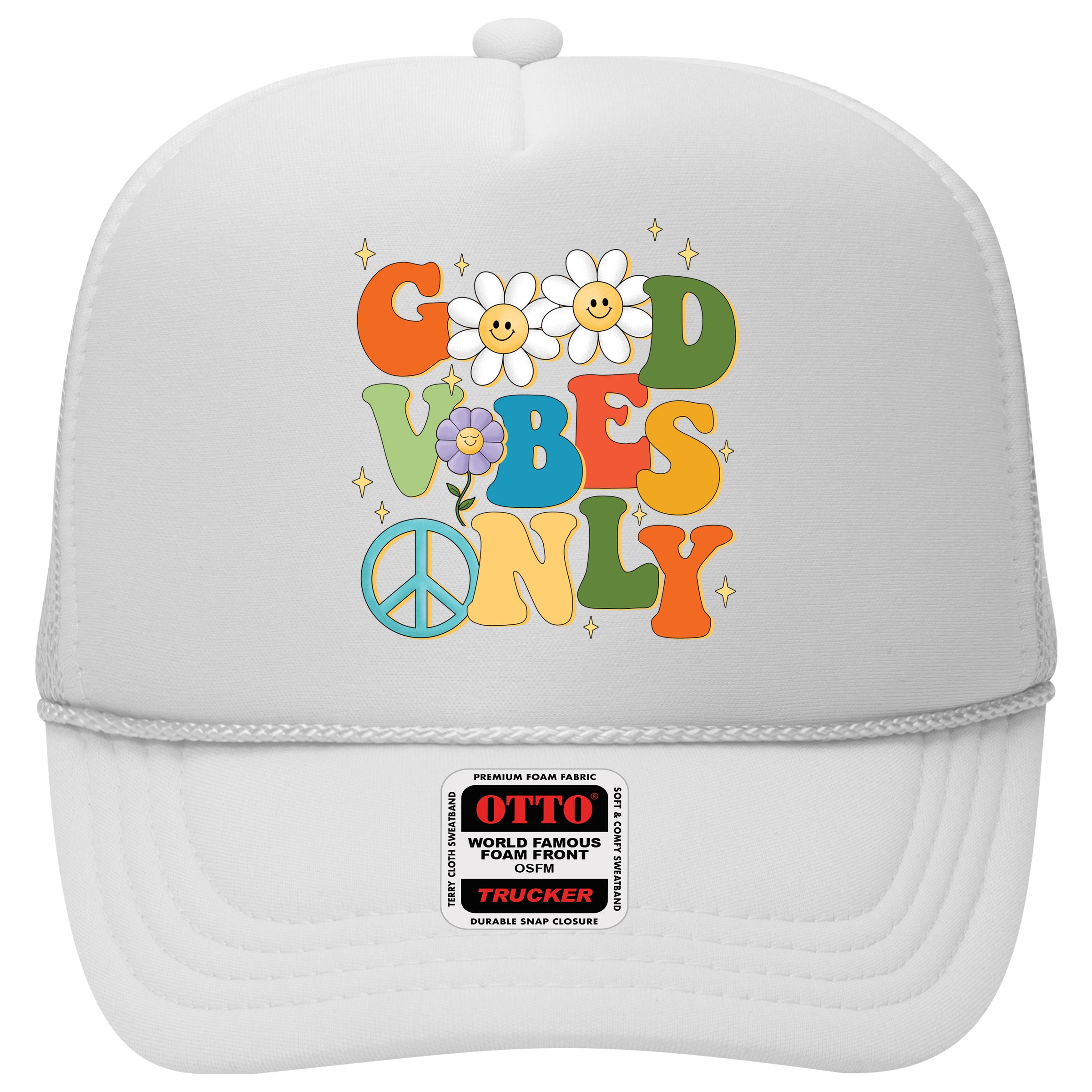 Good Vibes Only Retro Hippie Trucker Hat