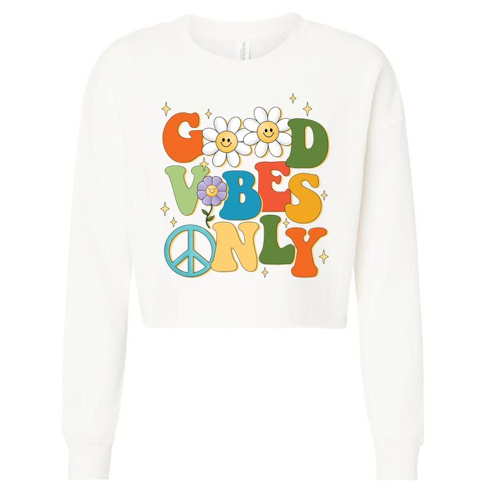 Good Vibes Only Retro Hippie Cropped Pullover Crew