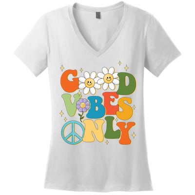 Good Vibes Only Retro Hippie Women's V-Neck T-Shirt