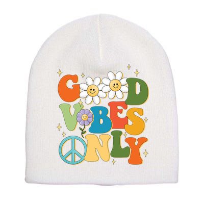 Good Vibes Only Retro Hippie Short Acrylic Beanie