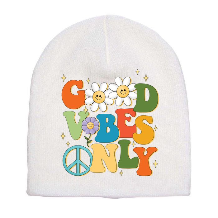 Good Vibes Only Retro Hippie Short Acrylic Beanie