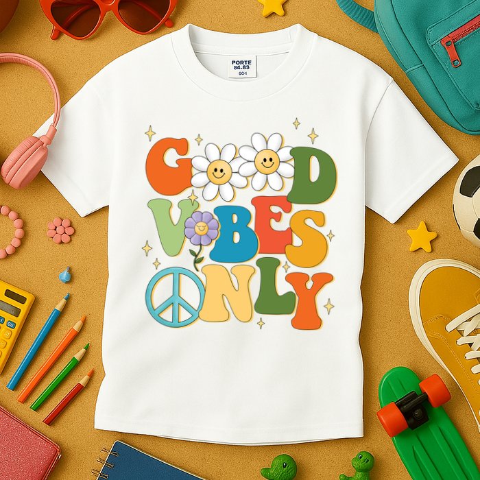 Good Vibes Only Retro Hippie Kids T-Shirt