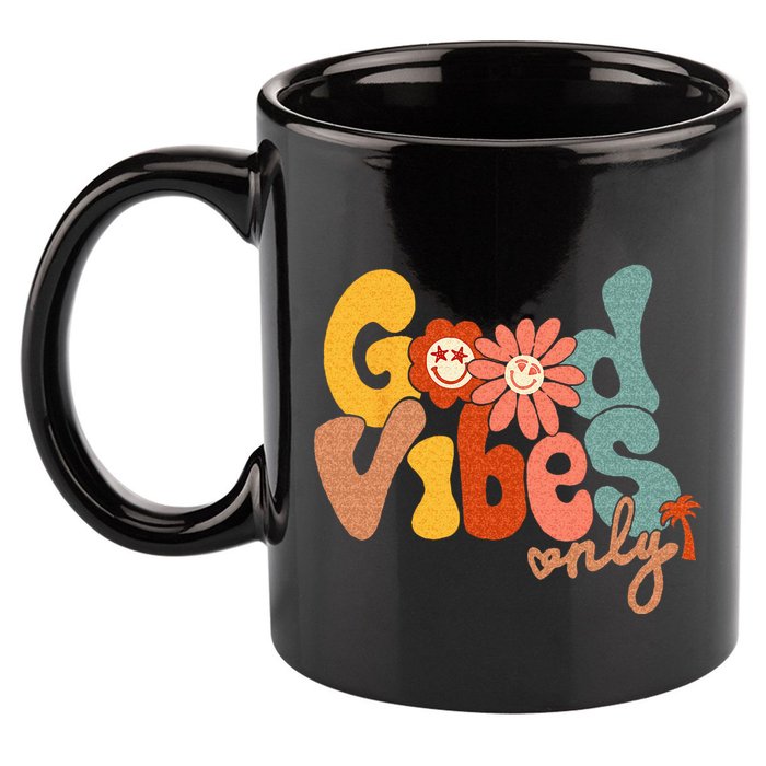 Good Vibes Only Flower Hawaii Beach Summer Vacation Family 11oz C Handle Ceramic Mug