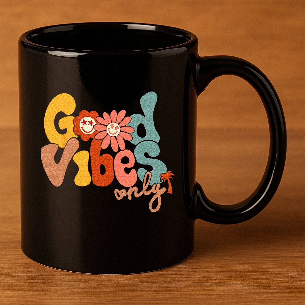 Good Vibes Only Flower Hawaii Beach Summer Vacation Family 11oz C Handle Ceramic Mug