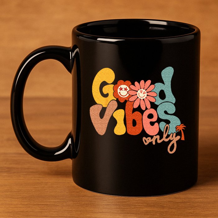 Good Vibes Only Flower Hawaii Beach Summer Vacation Family 11oz C Handle Ceramic Mug