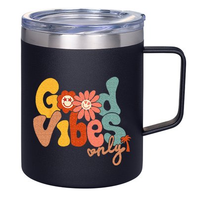 Good Vibes Only Flower Hawaii Beach Summer Vacation Family 12oz Stainless Steel Coffee Mug