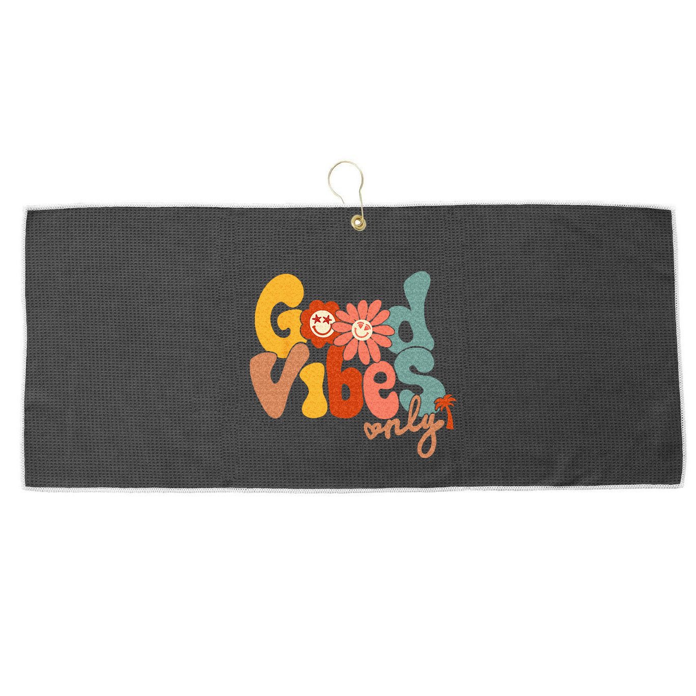 Good Vibes Only Flower Hawaii Beach Summer Vacation Family Large Microfiber Waffle Golf Towel
