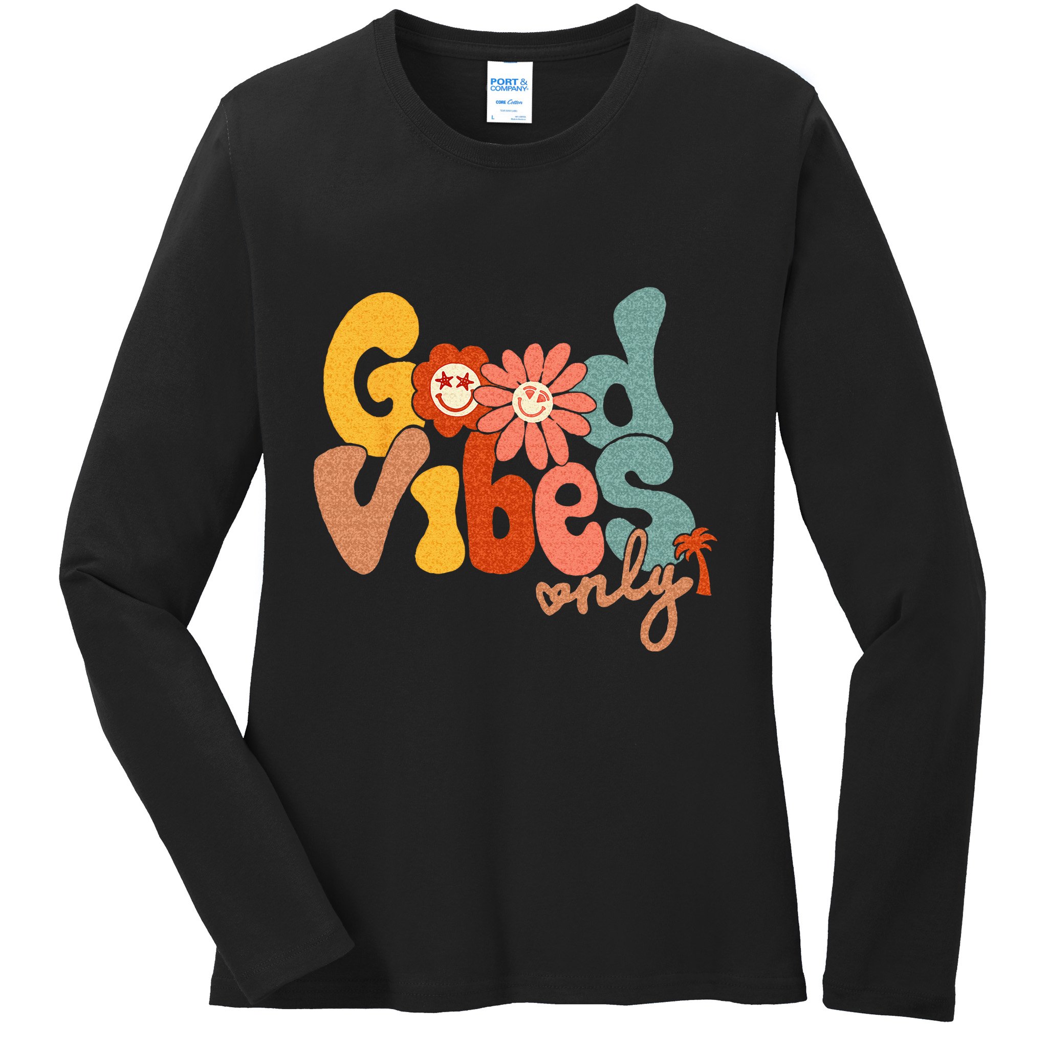 Good Vibes Only Flower Hawaii Beach Summer Vacation Family Ladies Long Sleeve Shirt