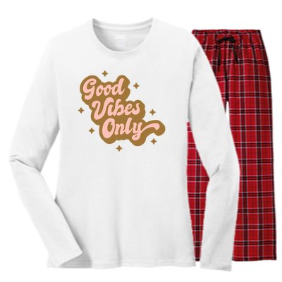 Good Vibes Only Retro Women's Long Sleeve Flannel Pajama Set 