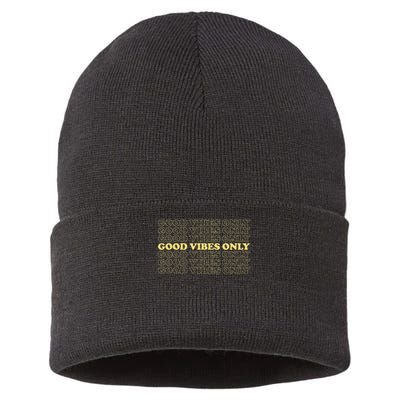 Good Vibes Only Vintage Optimist Positive Thinking Retro Sustainable Knit Beanie