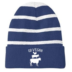 Go Vegan Or Go Home Vegetarian Go Vegan Funny Vegan Veganism Diet Striped Beanie with Solid Band