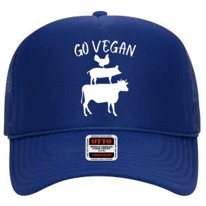 Go Vegan Or Go Home Vegetarian Go Vegan Funny Vegan Veganism Diet High Crown Mesh Back Trucker Hat