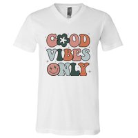 Good Vibes Only Peace Love 60s 70s Tie Dye Groovy Hippie V-Neck T-Shirt