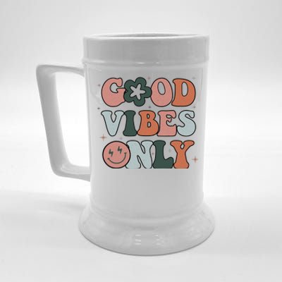 Good Vibes Only Peace Love 60s 70s Tie Dye Groovy Hippie Beer Stein