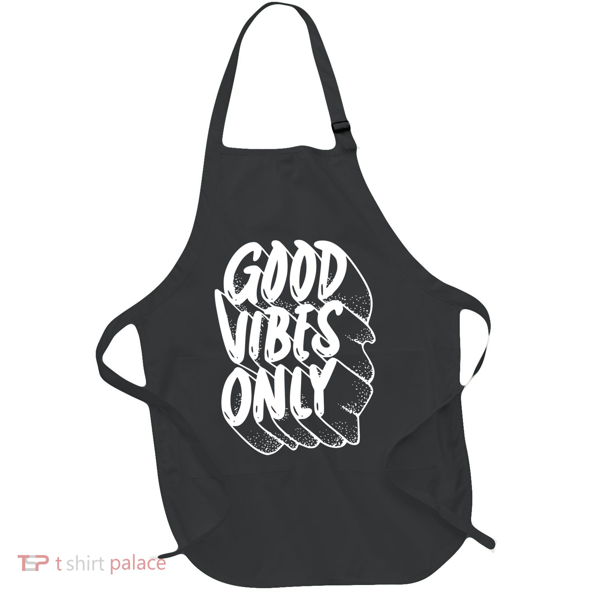 Good Vibes Only Cool Retro Full-Length Apron With Pockets