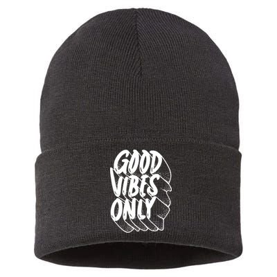Good Vibes Only Cool Retro Sustainable Knit Beanie