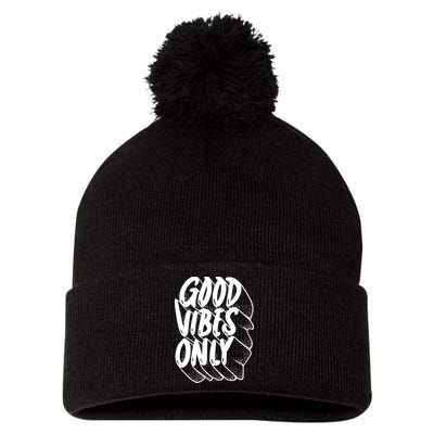 Good Vibes Only Cool Retro Pom Pom 12in Knit Beanie