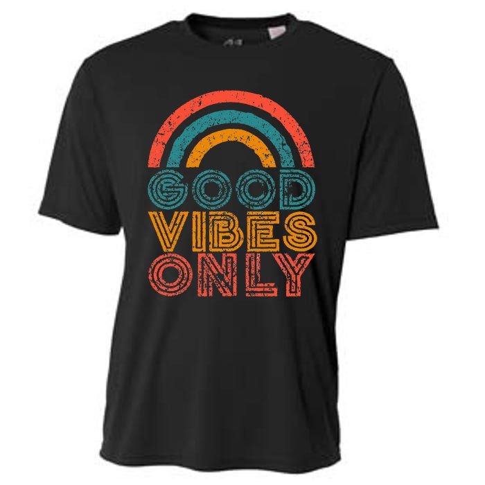 Good Vibes Only Vintage Rainbow Positive Vibe Quote Gift Cooling Performance Crew T-Shirt