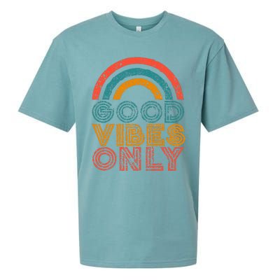 Good Vibes Only Vintage Rainbow Positive Vibe Quote Gift Sueded Cloud Jersey T-Shirt