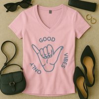 Good Vibes Only Gnarly Surfer Women's V-Neck T-Shirt