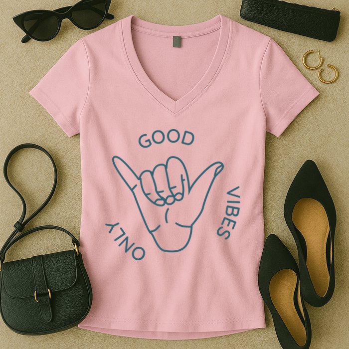 Good Vibes Only Gnarly Surfer Women's V-Neck T-Shirt