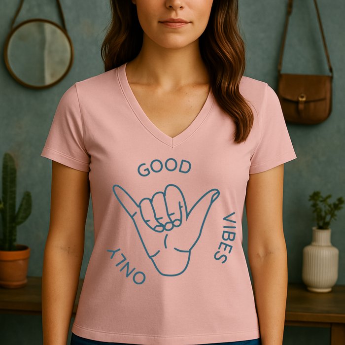 Good Vibes Only Gnarly Surfer Women's V-Neck T-Shirt