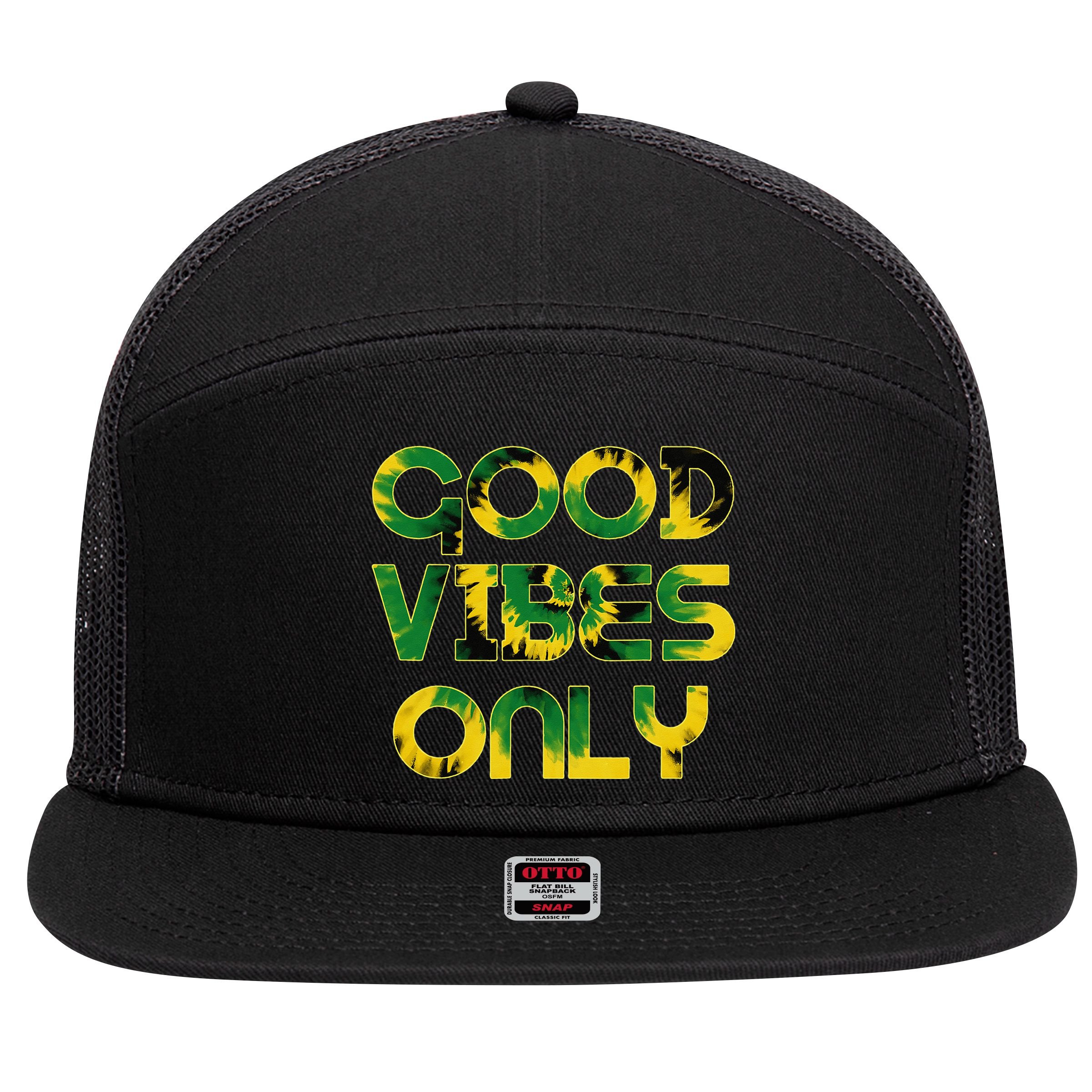 Good Vibe Only Jamaica Flag Tie Dye Positive Vibes Only 7 Panel Mesh Trucker Snapback Hat